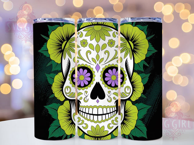 Neon Sugar Skull Day of Dead Tumbler, Neon Green Skull Wrap, Day of the Dead Sublimation, Gothic Neon Drinkware, Spooky Sugar Skull Cup, Mexican Skull Tumbler, Glow in the Dark Skull Design Sublimation SvggirlplusArt 