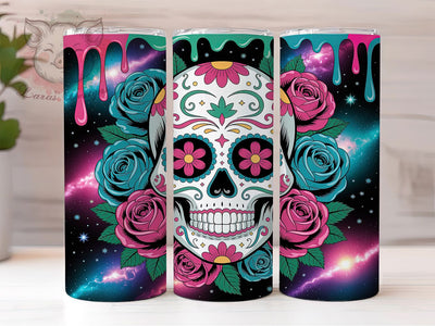Neon Sugar Skull Gothic Roses Tumbler, Gothic Roses Wrap, Neon Skull Cup, Day of the Dead Sublimation, 20oz Tumbler Wrap, Gothic Halloween Drinkware, Glowing Skull Design Sublimation Lara' s Designs 