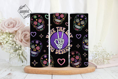 Neon Sugar Skull Tumbler Wrap Sublimation sassyprint 