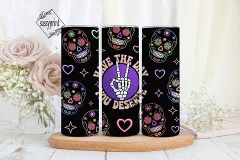 Neon Sugar Skull Tumbler Wrap Sublimation sassyprint 