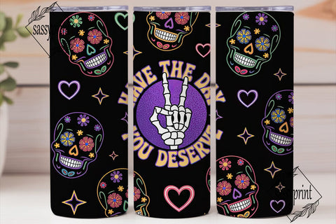 Neon Sugar Skull Tumbler Wrap Sublimation sassyprint 