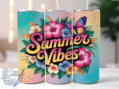 Neon Summer Vibes 20oz Tumbler Wrap, Neon Theme, Summer Vibes, Colorful Pattern, Tropical Charm, Whimsical Style, Skinny Tumbler, Sublimation PNG Sublimation ToriDesigns 