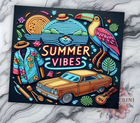 Neon Summer Vibes 20oz Tumbler Wrap PNG, Summer Tumbler Png, Straight & Tapered Tumbler Wrap, Instant Digital Download Sublimation Li Zamperini 