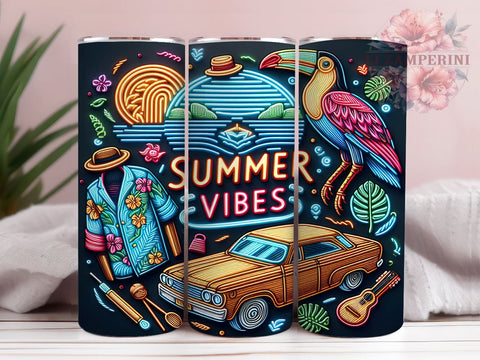 Neon Summer Vibes 20oz Tumbler Wrap PNG, Summer Tumbler Png, Straight & Tapered Tumbler Wrap, Instant Digital Download Sublimation Li Zamperini 