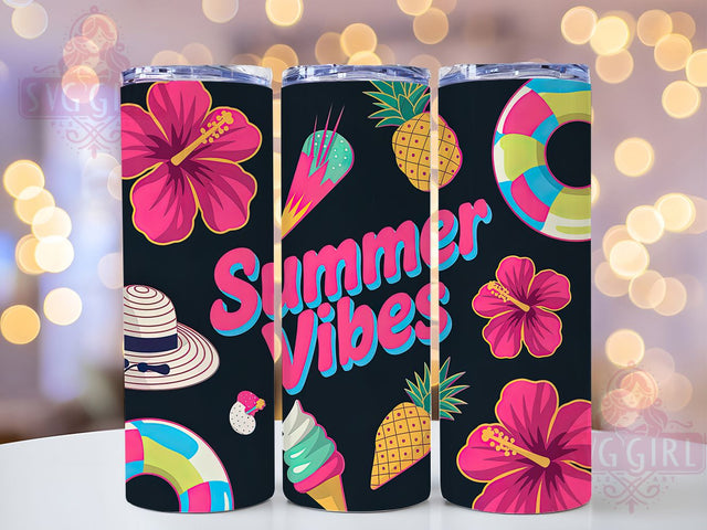 Neon Summer Vibes 20oz Tumbler Wrap, Tropical Flowers Design, Vivid Colors Sublimation, Summer Vacation Theme, Bright Floral Wrap, 20oz Tumbler Design, PNG Tumbler Wrap Sublimation SvggirlplusArt 