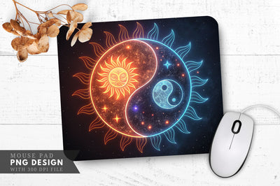 Neon Sun and Moon Yin-Yang with Cosmic Elements Mouse Pad Design Sublimation Regulrcrative 