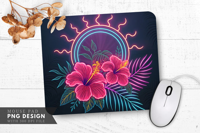 Neon Sun with Hibiscus Flowers Mouse Pad Design Sublimation Regulrcrative 