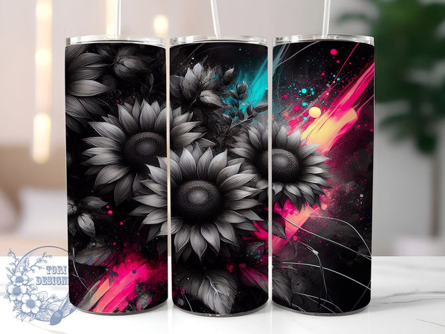 Neon Sunflower 20oz Skinny Tumbler PNG, Sunflower Tumbler Sublimation Wrap, Straight & Tapered Tumbler Wrap, Instant Digital Download Sublimation ToriDesigns 