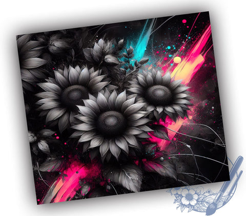 Neon Sunflower 20oz Skinny Tumbler PNG, Sunflower Tumbler Sublimation Wrap, Straight & Tapered Tumbler Wrap, Instant Digital Download Sublimation ToriDesigns 