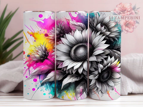 Neon Sunflower 20oz Tumbler Wrap PNG, Sunflower Tumbler PNG Sublimation Design, Straight & Tapered Tumbler Wrap, Instant Digital Download Sublimation Li Zamperini 