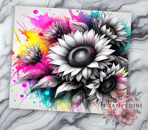 Neon Sunflower 20oz Tumbler Wrap PNG, Sunflower Tumbler PNG Sublimation Design, Straight & Tapered Tumbler Wrap, Instant Digital Download Sublimation Li Zamperini 