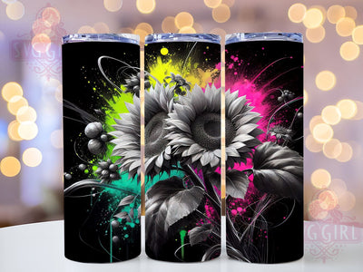 Neon Sunflower 20oz Tumbler Wrap Sublimation Design, Straight Tapered Tumbler Wrap, Sunflower Tumbler Png, Instant Digital Download Sublimation SvggirlplusArt 