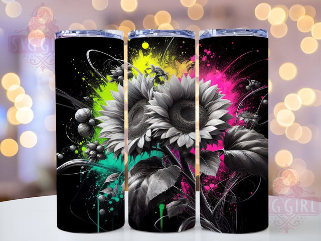 Neon Sunflower 20oz Tumbler Wrap Sublimation Design, Straight Tapered Tumbler Wrap, Sunflower Tumbler Png, Instant Digital Download Sublimation SvggirlplusArt 