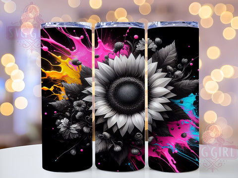 Neon Sunflower 20oz Tumbler Wrap Sublimation Design, Straight Tapered Tumbler Wrap, Sunflower Tumbler Png, Instant Digital Download Sublimation SvggirlplusArt 