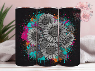 Neon Sunflower Bright Floral Tumbler Wrap, Sunflower Tumbler Design, Black White Sublimation, 20oz Tumbler Wrap, Bright Floral PNG, Sunflower Sublimation Design Sublimation Li Zamperini 