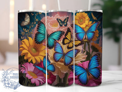 Neon Sunflower Butterfly 20oz Tumbler, Sunflower Cup Wrap, Bright Neon Design, Sublimation Tumbler Wrap, 20Oz Tumbler Design, Artistic Butterfly Cup, Stylish Neon Sunflower Wrap Sublimation ToriDesigns 