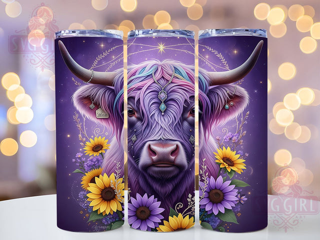 Neon Sunflower Cow Farm Tumbler Wrap, Neon Farm Animal, Sunflower Cow Design, Bright Highland Cattle, Funky Farm Art, Floral Cow Print, Modern Farm Decor Sublimation SvggirlplusArt 