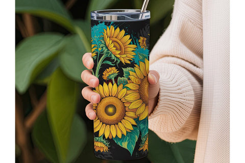 Neon Sunflower Splash 20oz Tumbler Wrap Sublimation DesignSVG 