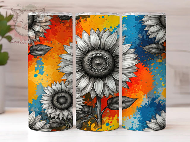 Neon Sunflower Tumbler, Floral Sublimation Wrap, 20oz Drinkware, Colorful Flower Design, Bright Floral Art, Summer Tumbler Design, Digital Download Sublimation Lara' s Designs 