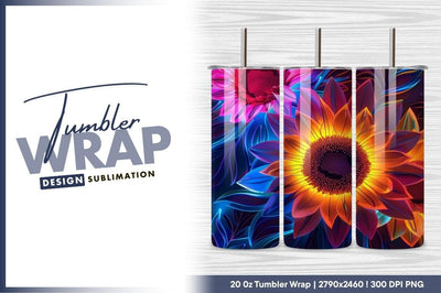 Neon Sunflowers Glow Tumbler Png Art Sublimation Regulrcrative 