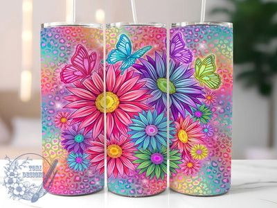 Neon Sunflowers Rainbow Garden 20oz Tumbler, Colorful Daisies, Glowing Petals, Vibrant Floral, Rainbow Garden, Skinny Tumbler, Sublimation PNG Sublimation ToriDesigns 