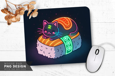 Neon Sushi Cat Sleeping on Sushi Mouse Pad Sublimation Regulrcrative 