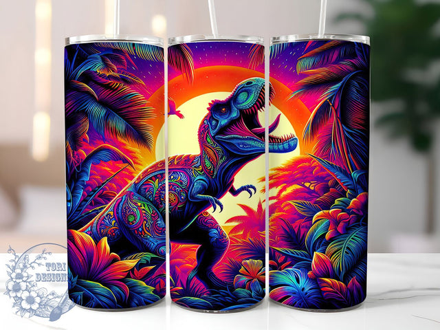 Neon T-Rex 20oz Tumbler Wrap, Colorful Dinosaur Wrap, Glow Effect Dino Mug, Vibrant Jurassic Design, Prehistoric Creature Cup, Funky Dino Tumbler, Sublimation Tumbler Wrap Sublimation ToriDesigns 
