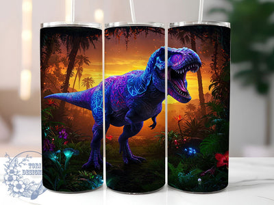 Neon T-Rex 20oz Tumbler Wrap, Colorful Dinosaur Wrap, Glow Effect Dino Mug, Vibrant Jurassic Design, Prehistoric Creature Cup, Funky Dino Tumbler, Sublimation Tumbler Wrap Sublimation ToriDesigns 
