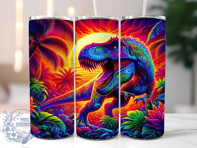 Neon T-Rex 20oz Tumbler Wrap, Colorful Dinosaur Wrap, Glow Effect Dino Mug, Vibrant Jurassic Design, Prehistoric Creature Cup, Funky Dino Tumbler, Sublimation Tumbler Wrap Sublimation ToriDesigns 