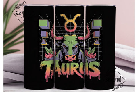 Neon Taurus 20oz Tumbler Wrap Sublimation sassyprint 