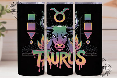 Neon Taurus 20oz Tumbler Wrap Sublimation sassyprint 