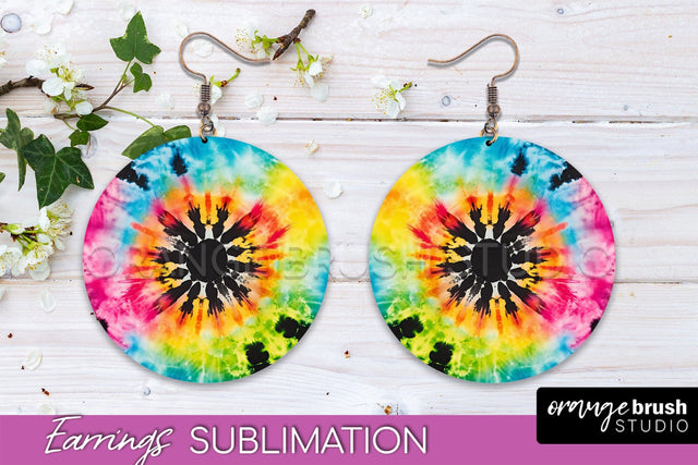 Neon Tie Dye Earrings - Rainbow Round Earring Sublimation Sublimation OrangeBrushStudio 