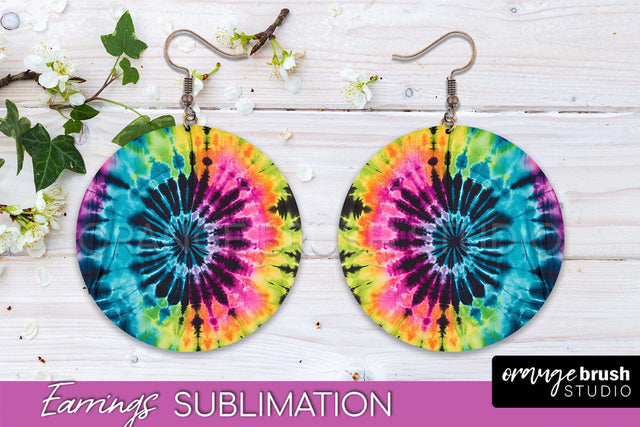 Neon Tie Dye Earrings - Rainbow Round Earring Sublimation Sublimation OrangeBrushStudio 