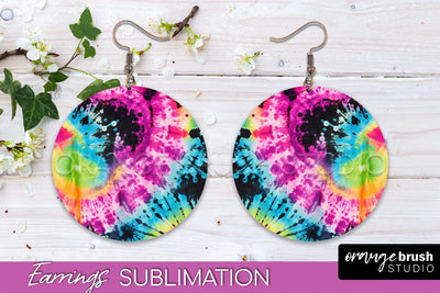 Neon Tie Dye Earrings - Rainbow Round Earring Sublimation Sublimation OrangeBrushStudio 