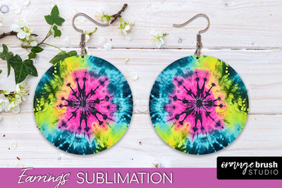 Neon Tie Dye Earrings - Rainbow Round Earring Sublimation Sublimation OrangeBrushStudio 