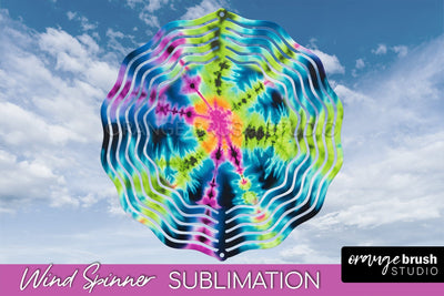 Neon Tie Dye Wind Spinner Sublimation - Rainbow Wind Spinner Sublimation OrangeBrushStudio 