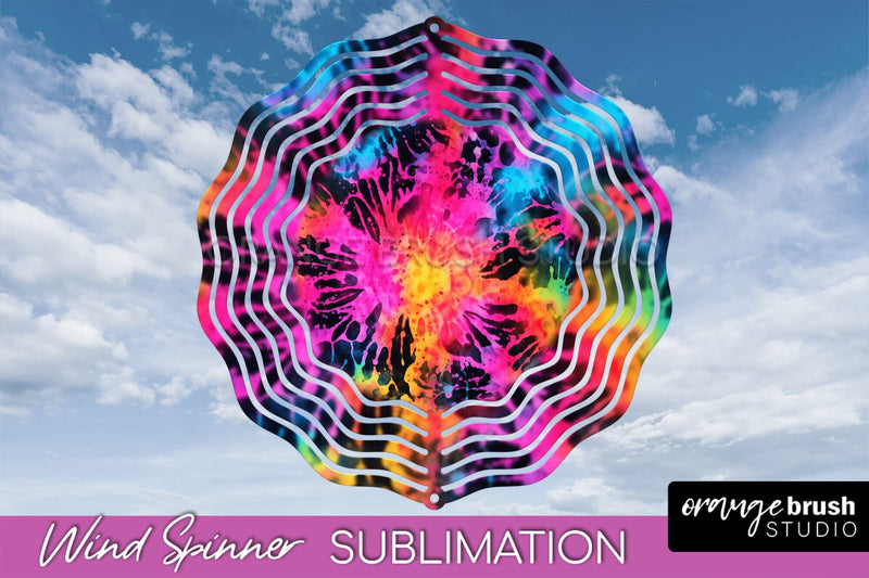 Neon Tie Dye Wind Spinner Sublimation - Rainbow Wind Spinner Sublimation OrangeBrushStudio 