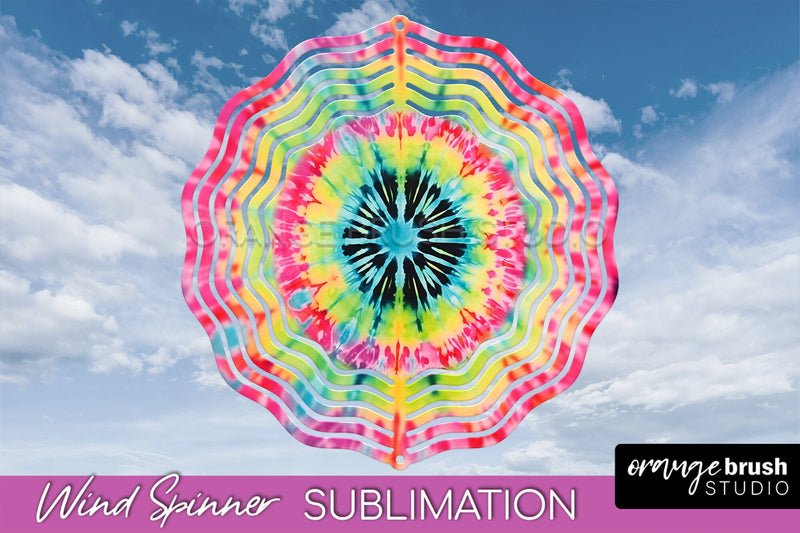 Neon Tie Dye Wind Spinner Sublimation - Rainbow Wind Spinner Sublimation OrangeBrushStudio 