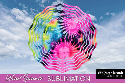 Neon Tie Dye Wind Spinner Sublimation - Rainbow Wind Spinner Sublimation OrangeBrushStudio 