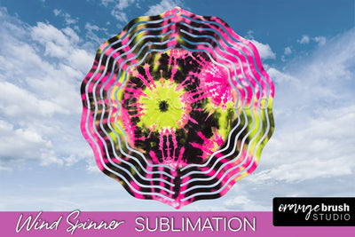 Neon Tie Dye Wind Spinner Sublimation - Rainbow Wind Spinner Sublimation OrangeBrushStudio 