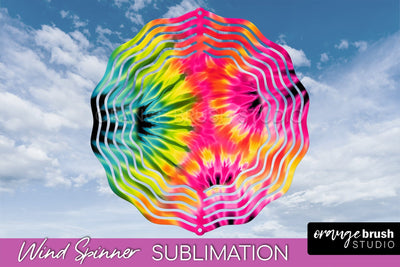 Neon Tie Dye Wind Spinner Sublimation - Rainbow Wind Spinner Sublimation OrangeBrushStudio 