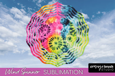 Neon Tie Dye Wind Spinner Sublimation - Rainbow Wind Spinner Sublimation OrangeBrushStudio 
