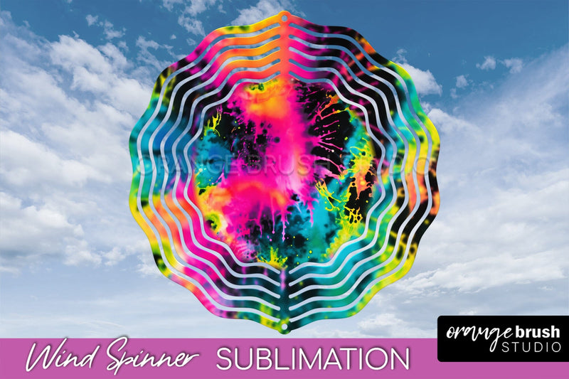 Neon Tie Dye Wind Spinner Sublimation - Rainbow Wind Spinner Sublimation OrangeBrushStudio 