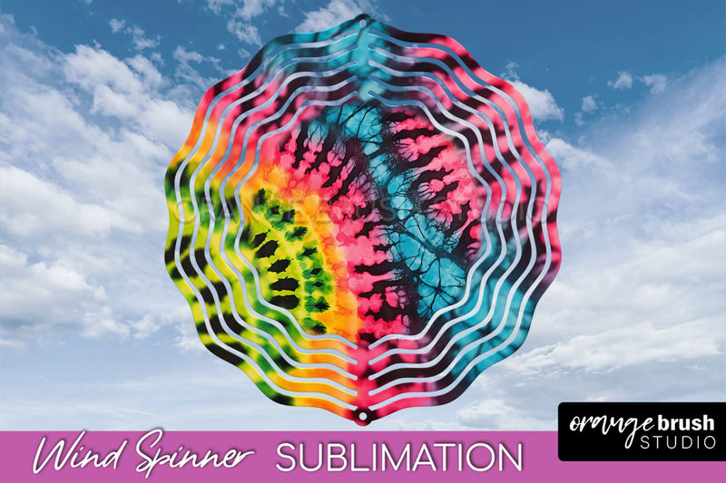 Neon Tie Dye Wind Spinner Sublimation - Rainbow Wind Spinner Sublimation OrangeBrushStudio 