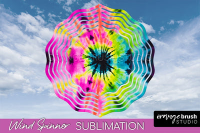 Neon Tie Dye Wind Spinner Sublimation - Rainbow Wind Spinner Sublimation OrangeBrushStudio 