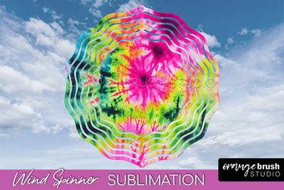 Neon Tie Dye Wind Spinner Sublimation - Rainbow Wind Spinner Sublimation OrangeBrushStudio 