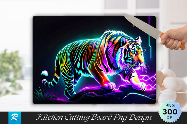 Neon Tiger Background Cutting Board Sublimation Regulrcrative 