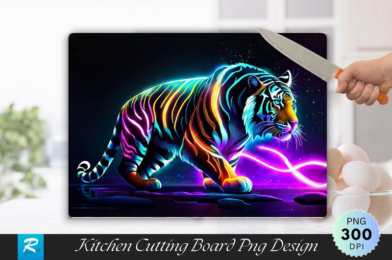 Neon Tiger Background Cutting Board Sublimation Regulrcrative 