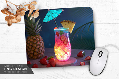 Neon Tiki Drink with Glowing Umbrella and Fruit Accents Mouse Pad Design Sublimation Regulrcrative 