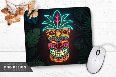 Neon Tiki Mask with Tribal Patterns Mouse Pad Design Sublimation Regulrcrative 